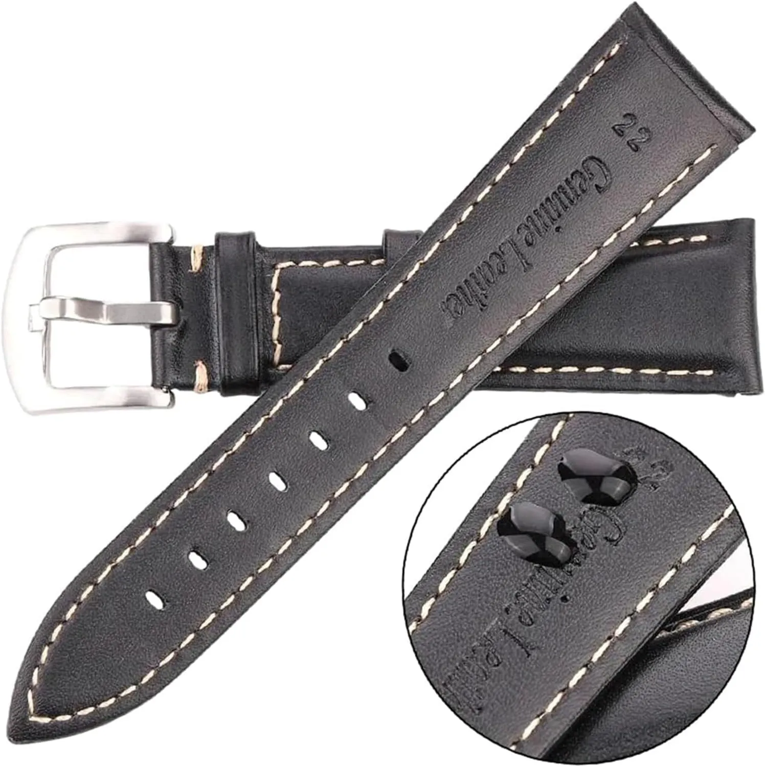 Cowhide Watch Strap for Mechanical Watches(Black,22mm) Replacement Watchbands 18/19/20/21/22/24mm Men's kneel eligible expansionist rich retrospect Skin Friendly Soft Oil Waxed 