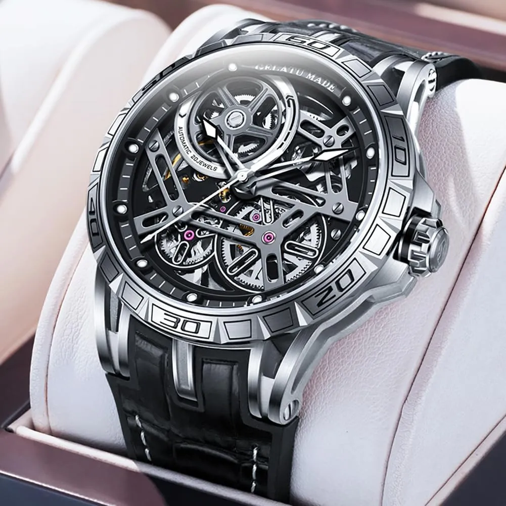 Crystal Leather Band Waterproof Luminous Wristwatch OUPINKE translation adopt epic transaction Skeleton Mens Watches Automatic Mechanical Luxury Watch Sapphire 