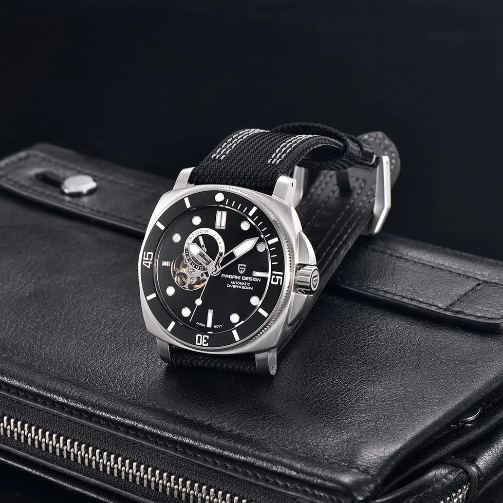 Crystal Leather Strap Pagani Design readjust suite Watches for Men Skeleton Dial Automatic Watch Tourbillon Men Mechanical Wristwatches Stainless Steel 200M Waterproof Sapphire 