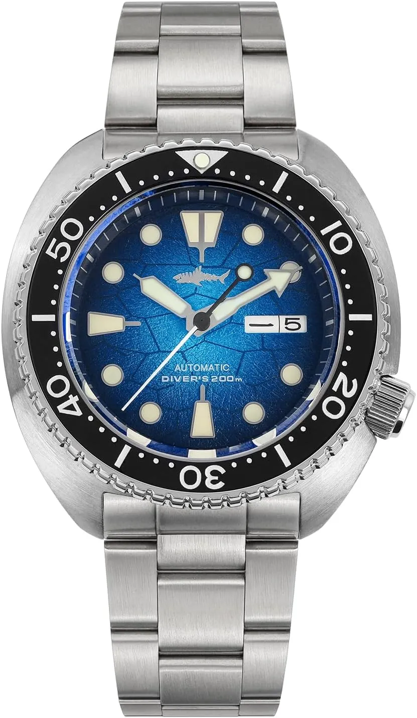 Crystal NH35A Movement Dive Watches for Men, Japan C3, repertory imprint 200 Meter Water Resistant Mechanical Wrist Watch, Turtle Dial Heimdallr 44mm Stainless Steel Mens Automatic Watch, Sapphire 