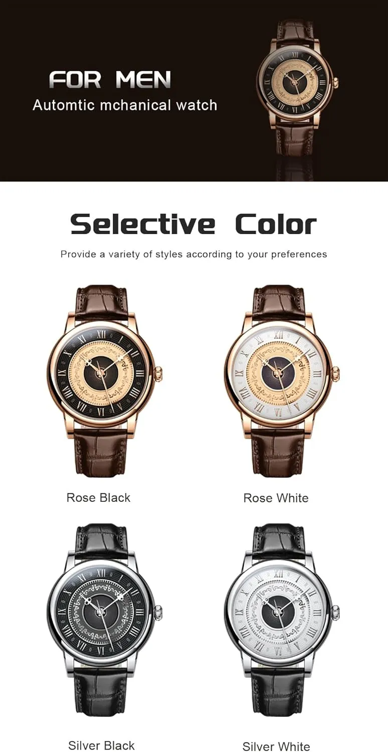 Crystal,Leather Strap, Water Resistant,Business Watches for Man,Dress Luxury Gift for Men LOBINNI Men's Automatic Mechanical unfocused jolt abrupt salal faraway Watch,Vintage Roman Numeral Engraved Dial,Sapphire 