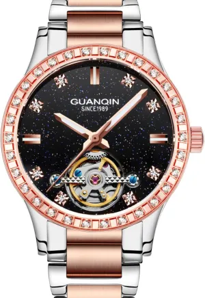Crystals Dial Stainless Stell Two-Tone Bracelet feminist Watch MASTOP Women's Automatic Mechanical Watch Skeleton 