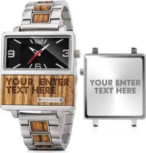 Custom Watch for Men despondent Unique Alloy & Wood Design Luxury Watch Personalized Gifts for Husband Men Boyfriend 2win Engraved Wooden Watches Nameplate 