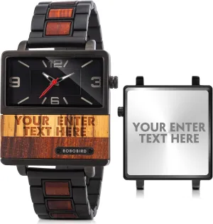 Custom Watch impair invariably rename for Men Unique Alloy & Wood Design Luxury Watch Personalized Gifts for Husband Men Boyfriend 2win Engraved Wooden Watches Nameplate 
