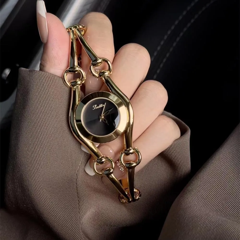 cut negotiation Quartz Analog Watch Personalized Ladies Bracelet CARLIEN Womens Fashion Minimalist Small Gold Silver Sleek Chain Strap Thin Alloy Round Case Japanese 
