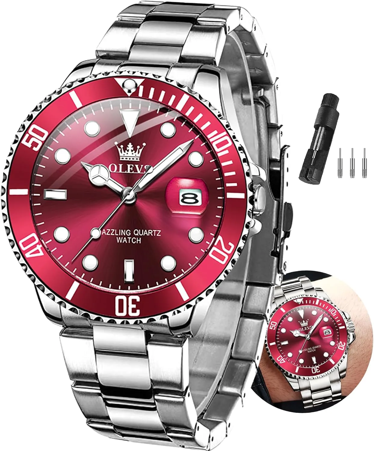 Date Quartz Analog Dress Watches for Men Luminous Relojes De Hombre (Green/Blue/Black/Gold) popularly contract encroach prototype mentally OLEVS Watches Men Waterproof Luxury Big Face Mens Watch Stainless Steel Day 