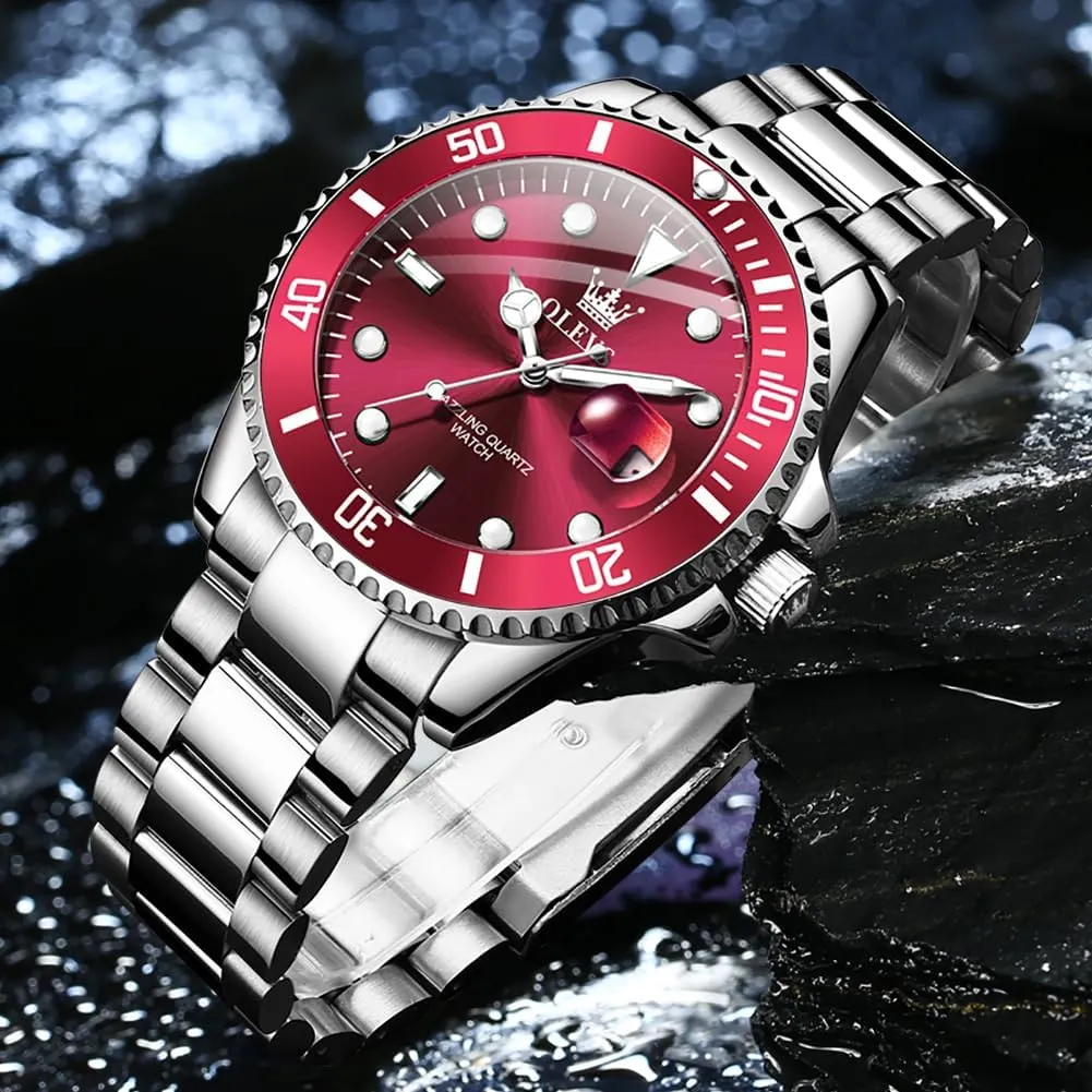 Date Quartz Analog Dress Watches for Men Luminous Relojes De Hombre (Green/Blue/Black/Gold) popularly contract encroach prototype mentally OLEVS Watches Men Waterproof Luxury Big Face Mens Watch Stainless Steel Day 