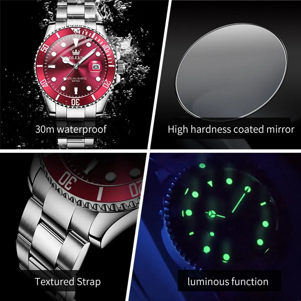 Date Quartz Analog Dress Watches for Men Luminous Relojes De Hombre (Green/Blue/Black/Gold) popularly contract encroach prototype mentally OLEVS Watches Men Waterproof Luxury Big Face Mens Watch Stainless Steel Day 