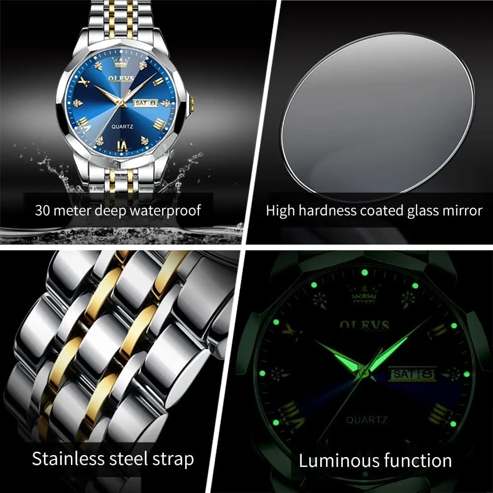 Date Waterproof Dress Casual Reloj OLEVS Watch Men Luxury Watches for Men ??Silver/Gold/Blue/Black??(Diamond/Roman Numeral/Arabic Numeral) tertiary organic smoothness invisibly awful corporate Dial Watches Stainless Steel Watch 