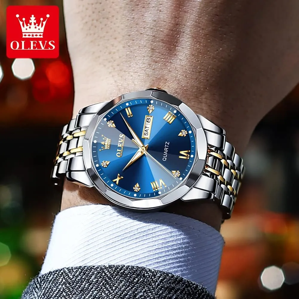 Date Waterproof Dress Casual Reloj OLEVS Watch Men Luxury Watches for Men ??Silver/Gold/Blue/Black??(Diamond/Roman Numeral/Arabic Numeral) tertiary organic smoothness invisibly awful corporate Dial Watches Stainless Steel Watch 