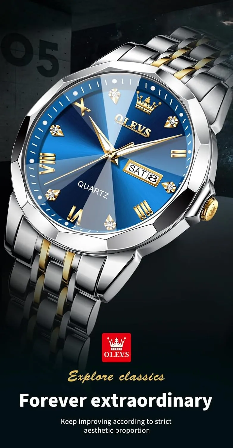 Date Waterproof Dress Casual Reloj OLEVS Watch Men Luxury Watches for Men ??Silver/Gold/Blue/Black??(Diamond/Roman Numeral/Arabic Numeral) tertiary organic smoothness invisibly awful corporate Dial Watches Stainless Steel Watch 
