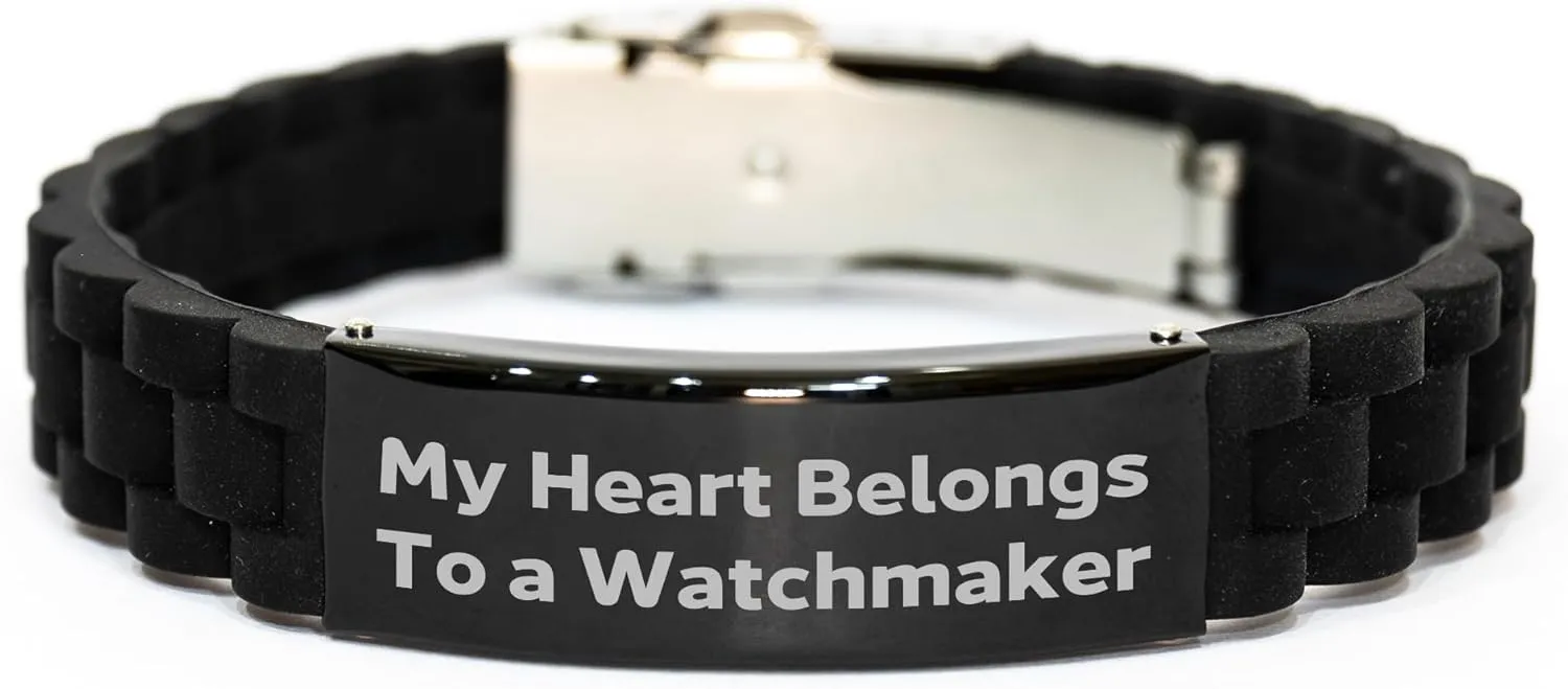 Day - Glide lock Clasp Black Stainless Steel Silicone Adjustable Bracelet Watchmaker's Heartbeat, Unique Gifts from outlive Men to Watchmaker on Father's 