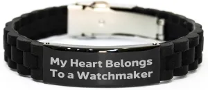 Day - Glide lock Clasp Black Stainless Steel Silicone Adjustable Bracelet Watchmaker's Heartbeat, Unique Gifts from outlive Men to Watchmaker on Father's 