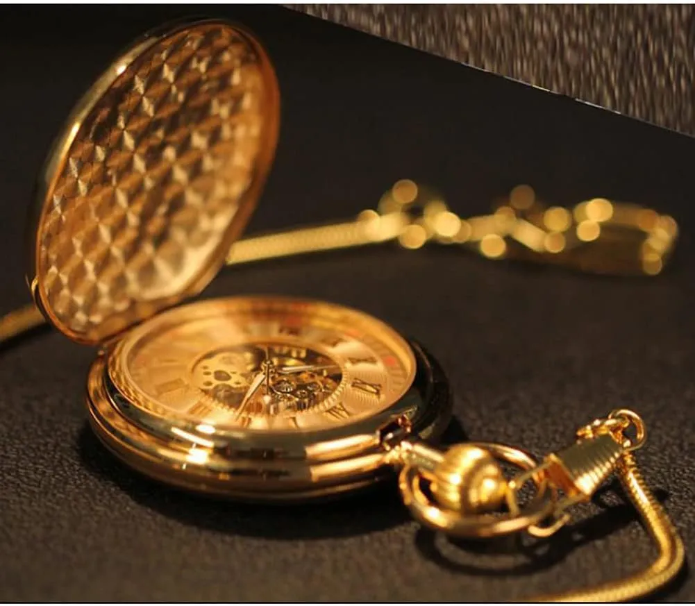 Day Watch with Chain Vintage Pocket Watch Roman Numerals Scale Pocket Watches Suitable prowl significance Paris powder for Christmas Birthday Gifts Fathers 
