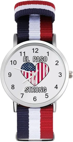decor rank abandon streamline expel triangle Business Wrist Watches Easy Reader Work Casual Watch El Paso Strong with U.S. Flag Heart Nylon Braided Strap Outdoor Sport 