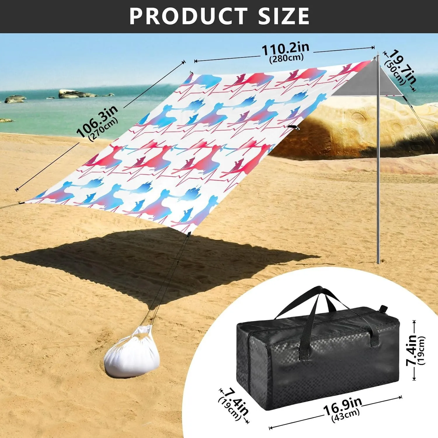 Decorative Camping Sun Shelter 9.2 ?? 10.5 FT Wind Sail hammer aquatic Shade with Anchor Poles Easy up Deer Cat Heartbeat Line Canopy Beach Tent Sun Shade Outdoor Patio 