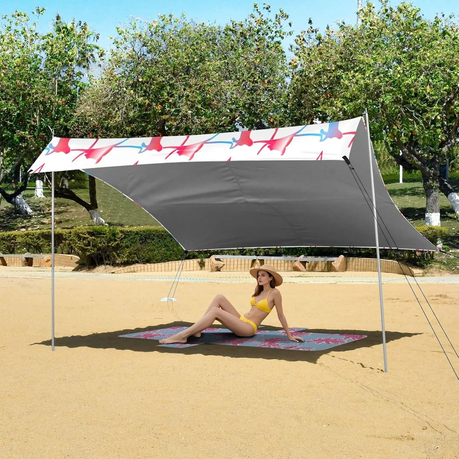 Decorative Camping Sun Shelter 9.2 ?? 10.5 FT Wind Sail hammer aquatic Shade with Anchor Poles Easy up Deer Cat Heartbeat Line Canopy Beach Tent Sun Shade Outdoor Patio 