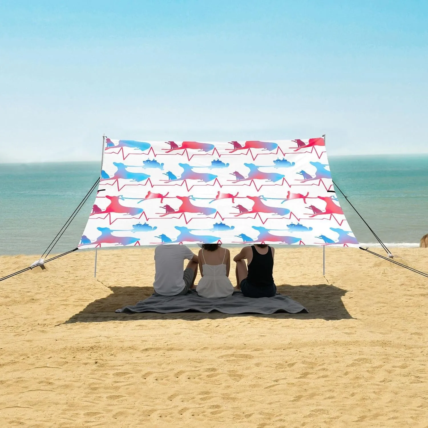 Decorative Camping Sun Shelter 9.2 ?? 10.5 FT Wind Sail hammer aquatic Shade with Anchor Poles Easy up Deer Cat Heartbeat Line Canopy Beach Tent Sun Shade Outdoor Patio 