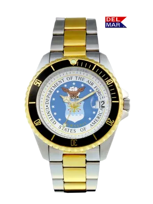 Del Mar Watches Men's Air Force Military Watch - Two Tone Bracelet #50501