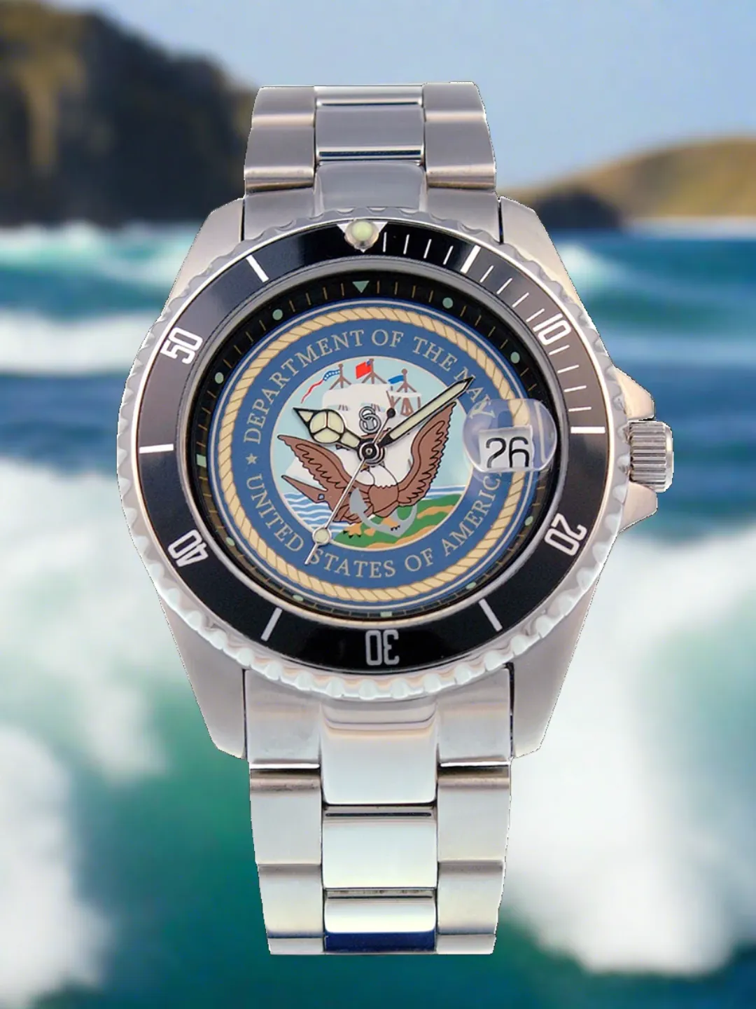Del Mar Watches Men's Navy Military Watch – Stainless Steel Bracelet #50443