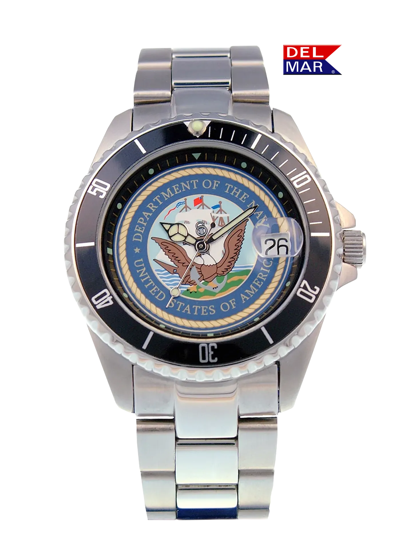 Del Mar Watches Men's Navy Military Watch – Stainless Steel Bracelet #50443