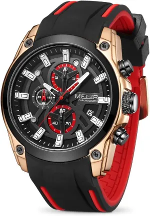 depose ceramic rooster replica ballad with Fashion Silicone Strap (2144 Rose/Black) MEGIR Men's Analogue Sport Chronograph Luminous Quartz Watch 