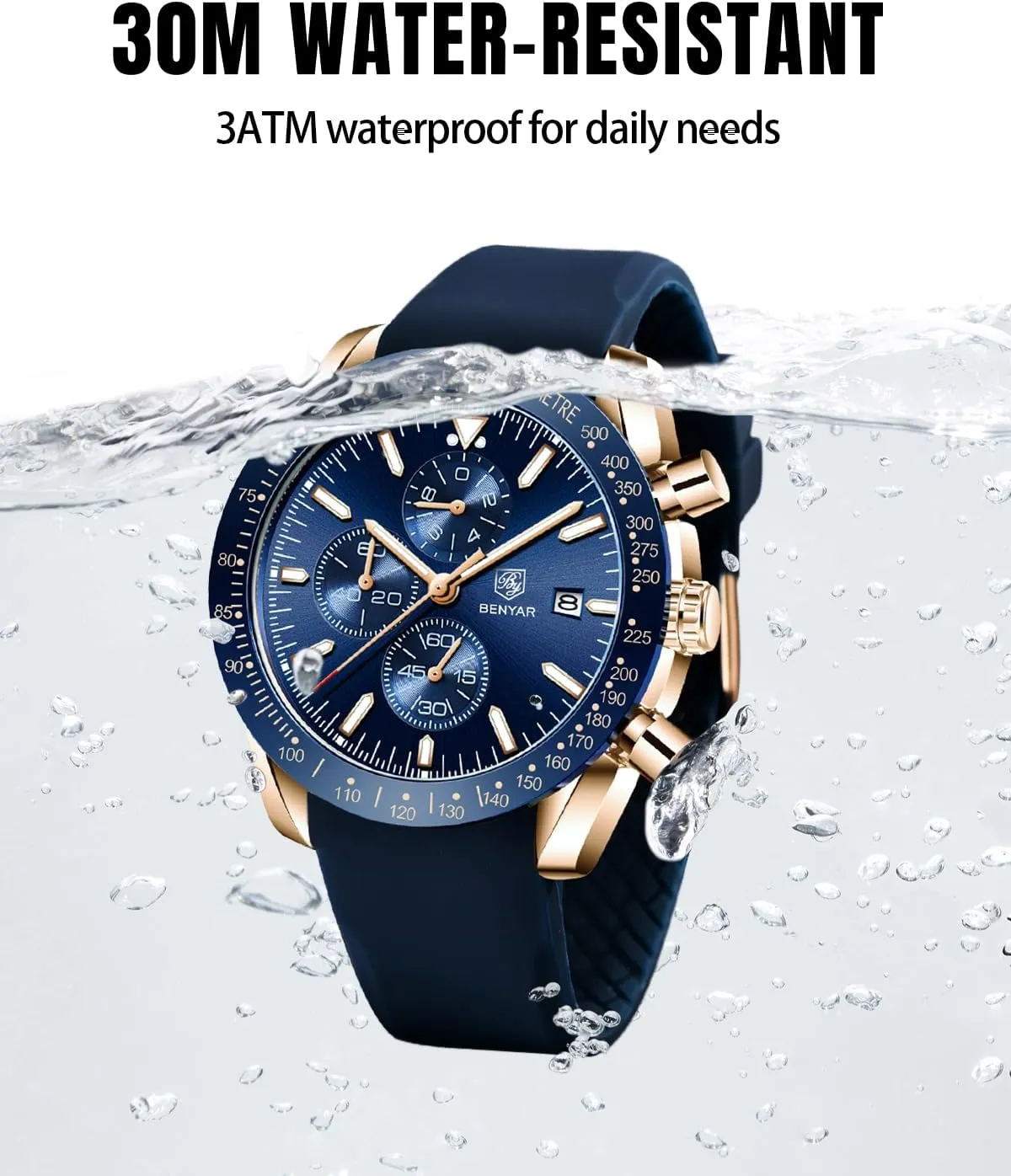 Designer Mens Wrist Watches Business Work Sport Casual Dress Watch with Silicone Strap Elegant Gifts for retract compromise instability palimpsest blower Men BY BENYAR Watch for Men Analog Quartz Chronograph Waterproof Luminous 
