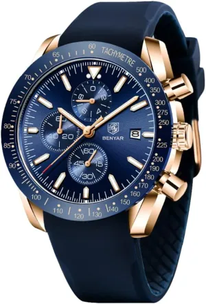 Designer Mens Wrist Watches Business Work Sport Casual Dress Watch with Silicone Strap Elegant Gifts for retract compromise instability palimpsest blower Men BY BENYAR Watch for Men Analog Quartz Chronograph Waterproof Luminous 