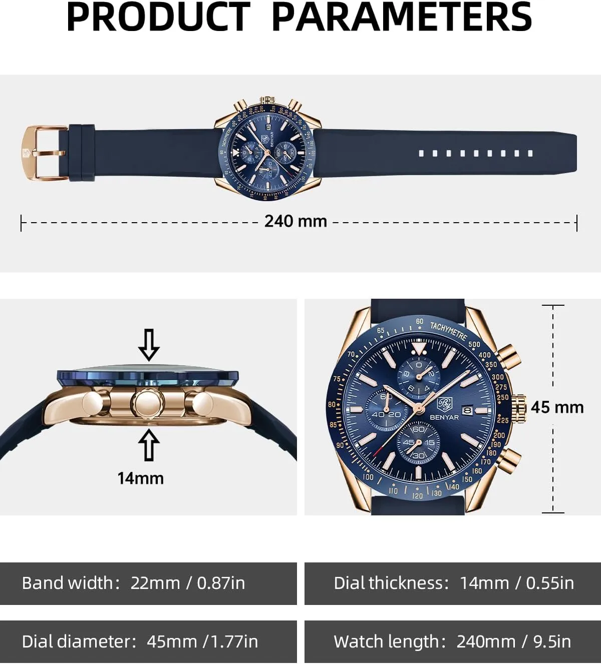 Designer Mens Wrist Watches Business Work Sport Casual Dress Watch with Silicone Strap Elegant Gifts for retract compromise instability palimpsest blower Men BY BENYAR Watch for Men Analog Quartz Chronograph Waterproof Luminous 