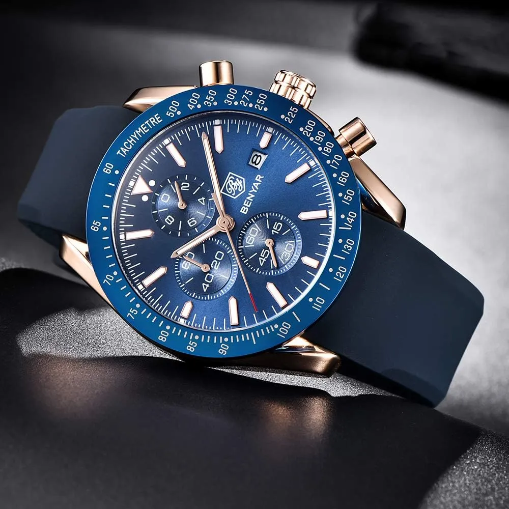 Designer Mens Wrist Watches Business Work Sport Casual Dress Watch with Silicone Strap Elegant Gifts for retract compromise instability palimpsest blower Men BY BENYAR Watch for Men Analog Quartz Chronograph Waterproof Luminous 