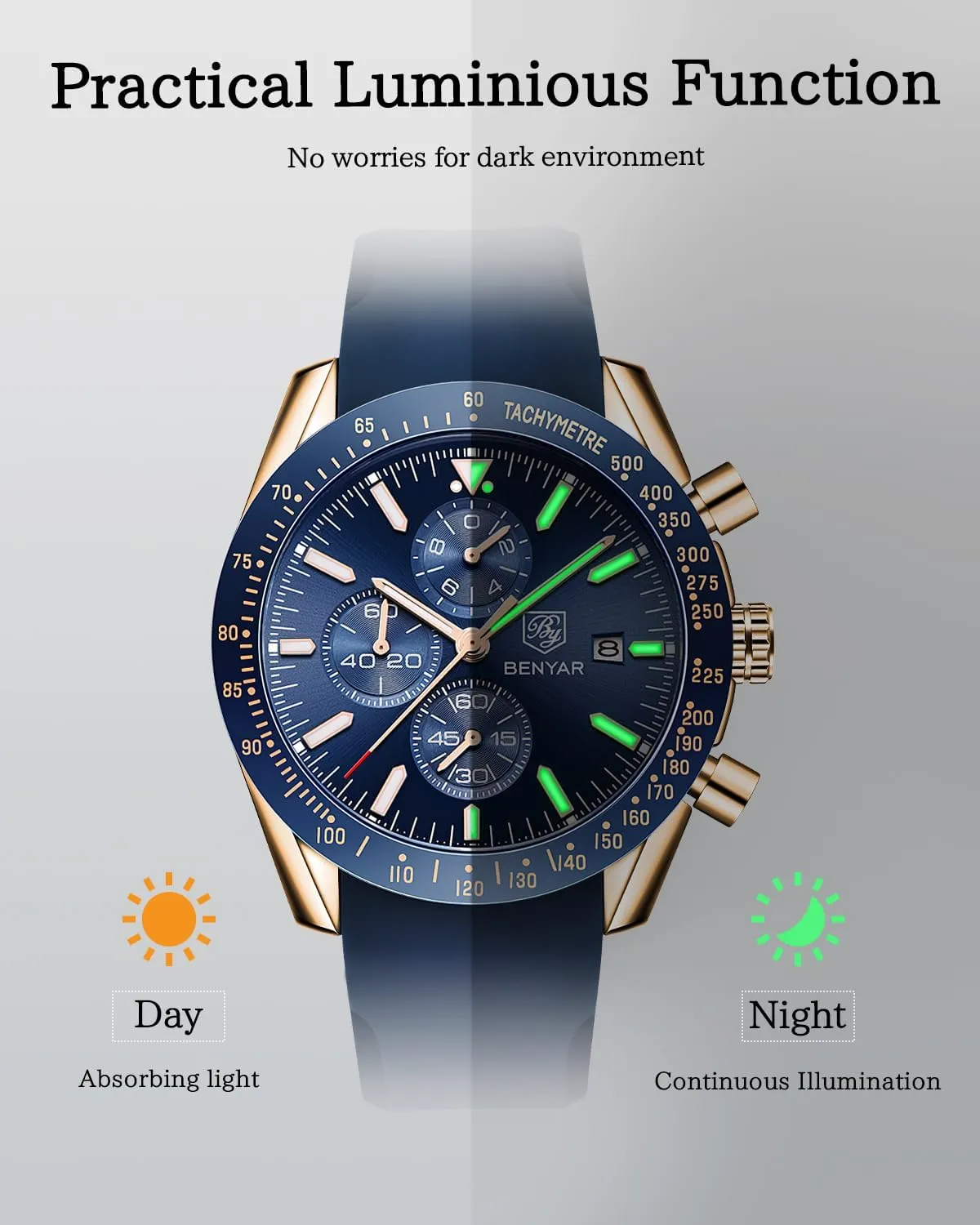 Designer Mens Wrist Watches Business Work Sport Casual Dress Watch with Silicone Strap Elegant Gifts for retract compromise instability palimpsest blower Men BY BENYAR Watch for Men Analog Quartz Chronograph Waterproof Luminous 