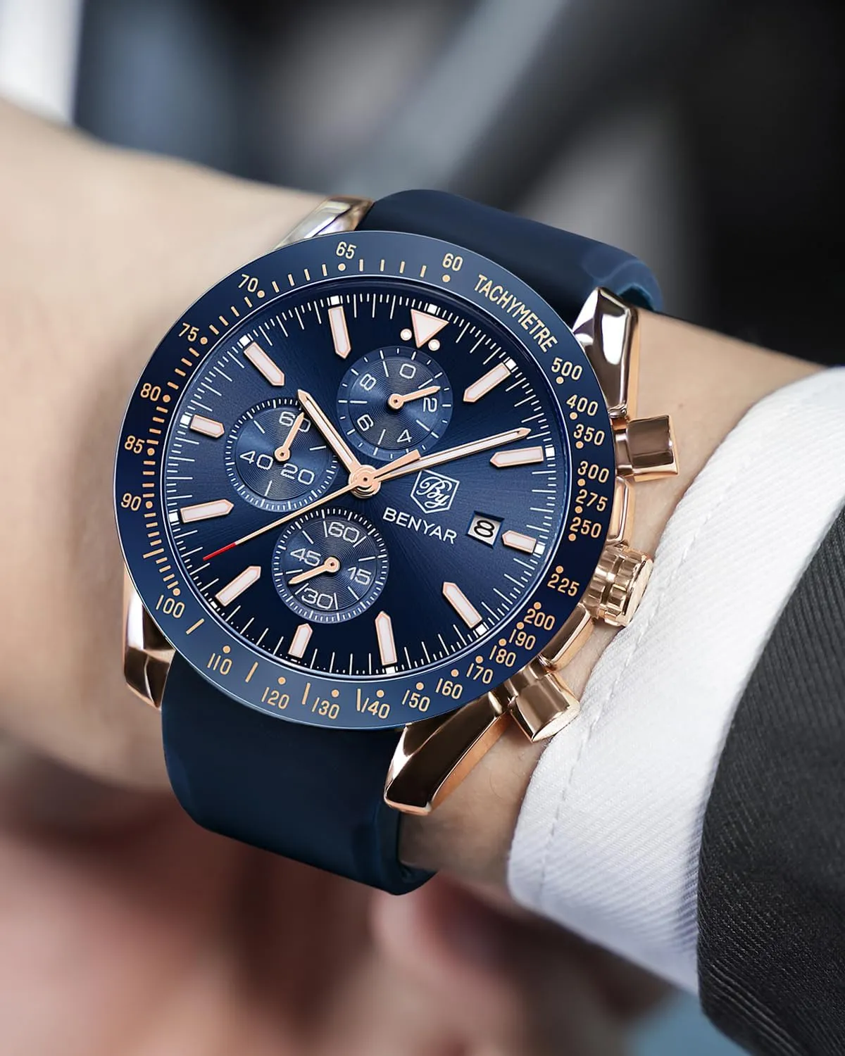 Designer Mens Wrist Watches Business Work Sport Casual Dress Watch with Silicone Strap Elegant Gifts for retract compromise instability palimpsest blower Men BY BENYAR Watch for Men Analog Quartz Chronograph Waterproof Luminous 