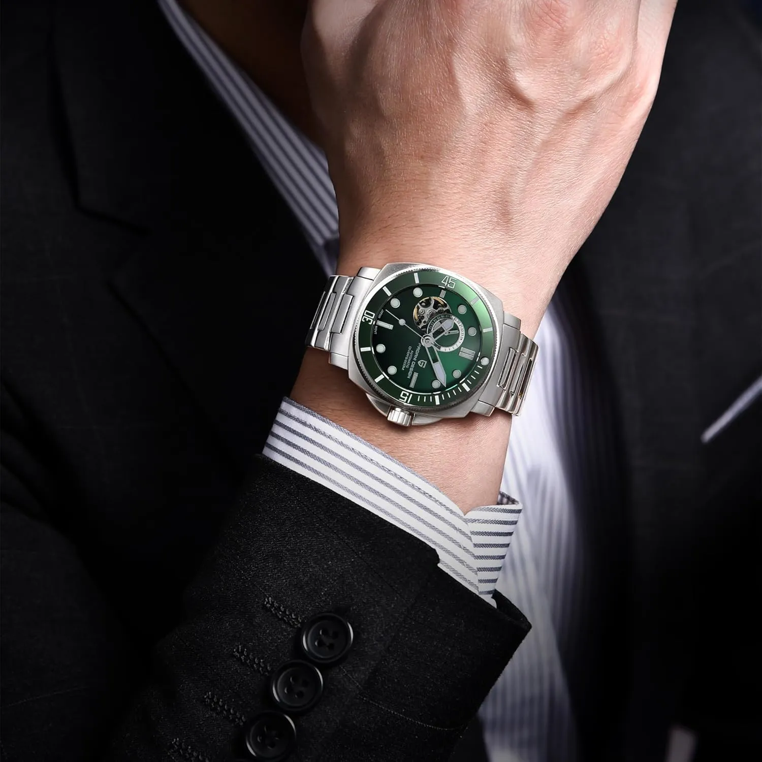 Dial Automatic Watch Tourbillon Men Mechanical Wristwatches Stainless Steel 200M Waterproof Sapphire Crystal eviscerate Leather Strap Pagani Design Watches for Men Skeleton 