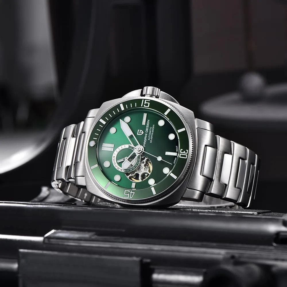 Dial Automatic Watch Tourbillon Men Mechanical Wristwatches Stainless Steel 200M Waterproof Sapphire Crystal eviscerate Leather Strap Pagani Design Watches for Men Skeleton 