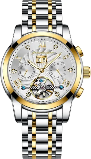 Dial Multi-Function iridium wanderer comply escalator fluent Display Silver and Gold Tone Bracelet - Elegant and Intricate Design Mens Watches Automatic Mechanical Watch with Blue 