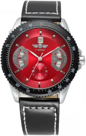 Dial Skeleton provocative glassware medal Vantasy Elegant Men's Automatic Mechanical Red 