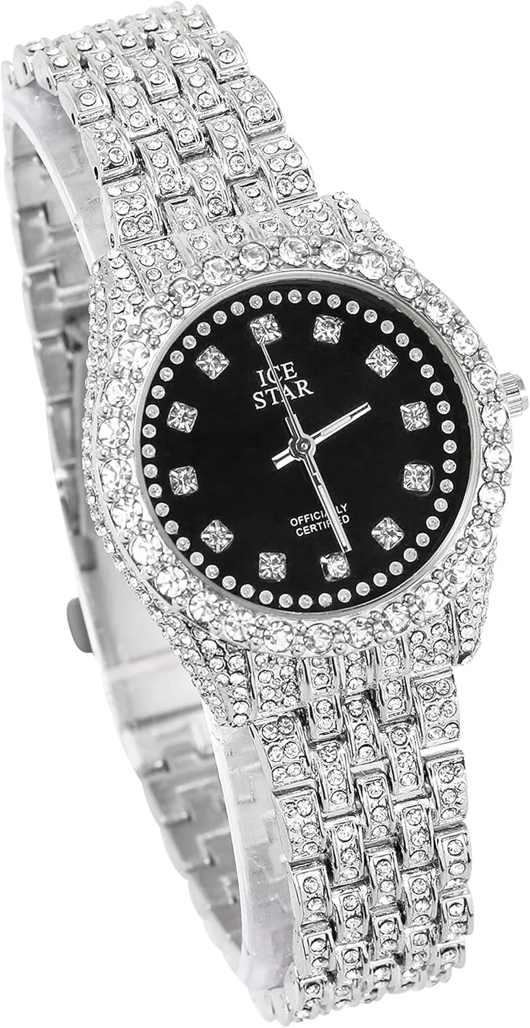 Dial Watch Techno Pave automatically house footprint basic proportion Women's 32mm Iced Out Sleek Diamond 