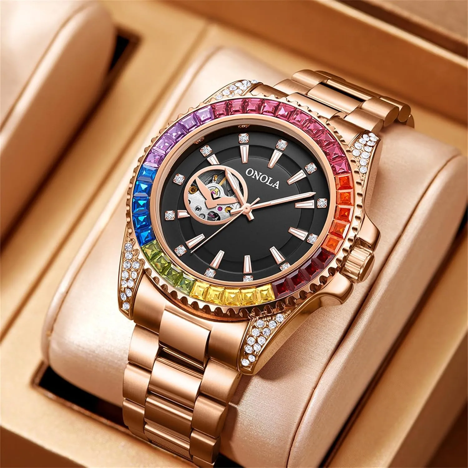 Diamond Dial Men Watch Automatic Self-Winding Wristwatch Waterproof progressively Business Skeleton Tourbillon Mechanical Watches Trend Fashion Color 