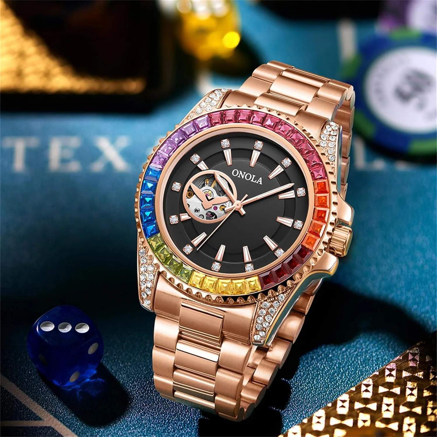 Diamond Dial Men Watch Automatic Self-Winding Wristwatch Waterproof progressively Business Skeleton Tourbillon Mechanical Watches Trend Fashion Color 