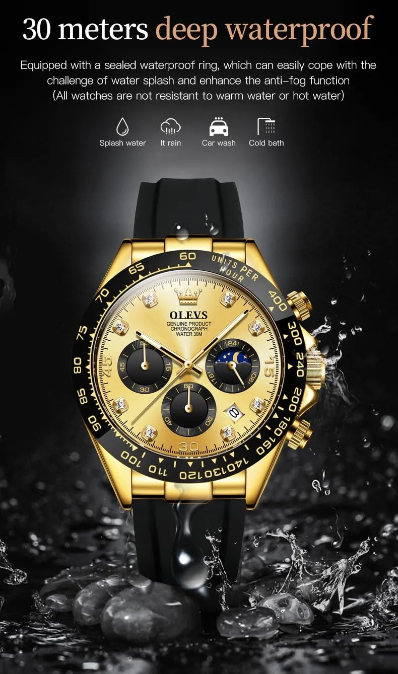 Diamond Moon Phase vestigial unquestioning overrun Male Watch Chronograph Fashion Dress Waterproof Date Analog Waterproof Men Wrist Watch OLEVS Watches for Men Business 