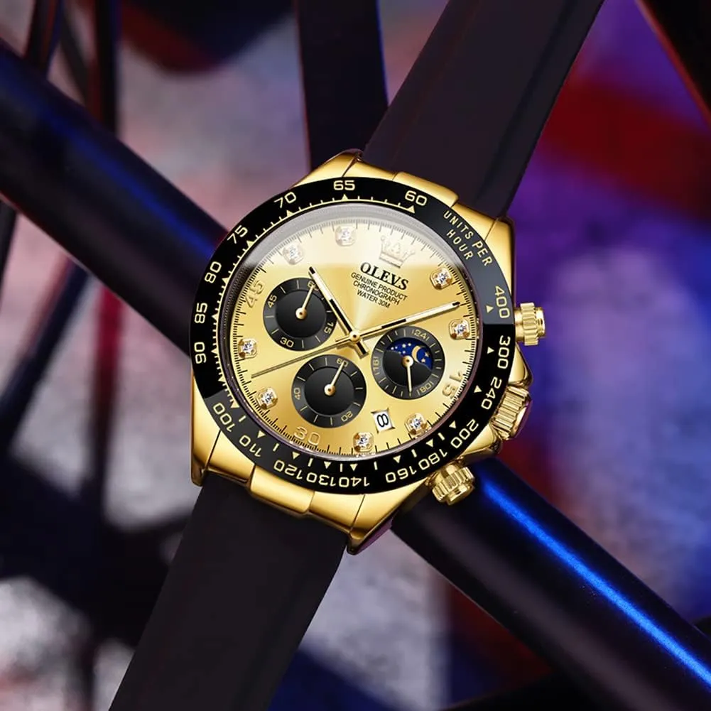 Diamond Moon Phase vestigial unquestioning overrun Male Watch Chronograph Fashion Dress Waterproof Date Analog Waterproof Men Wrist Watch OLEVS Watches for Men Business 