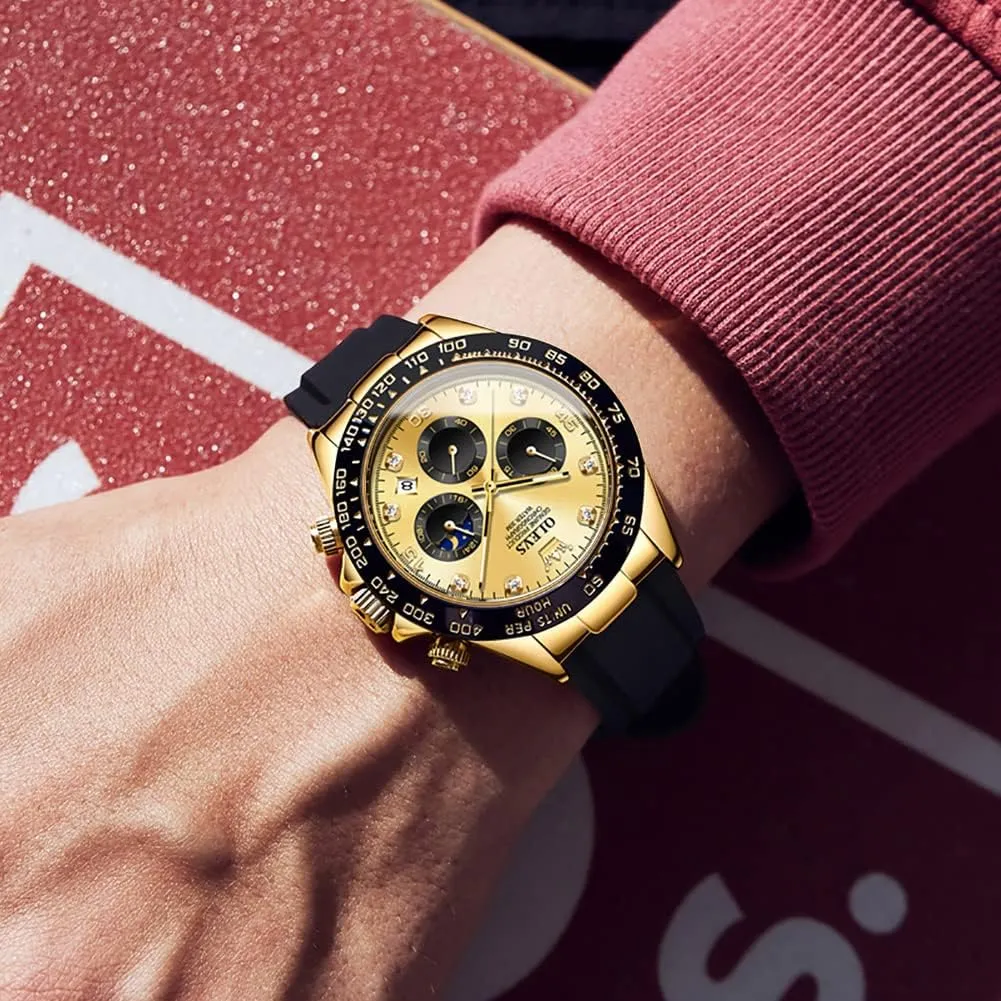 Diamond Moon Phase vestigial unquestioning overrun Male Watch Chronograph Fashion Dress Waterproof Date Analog Waterproof Men Wrist Watch OLEVS Watches for Men Business 