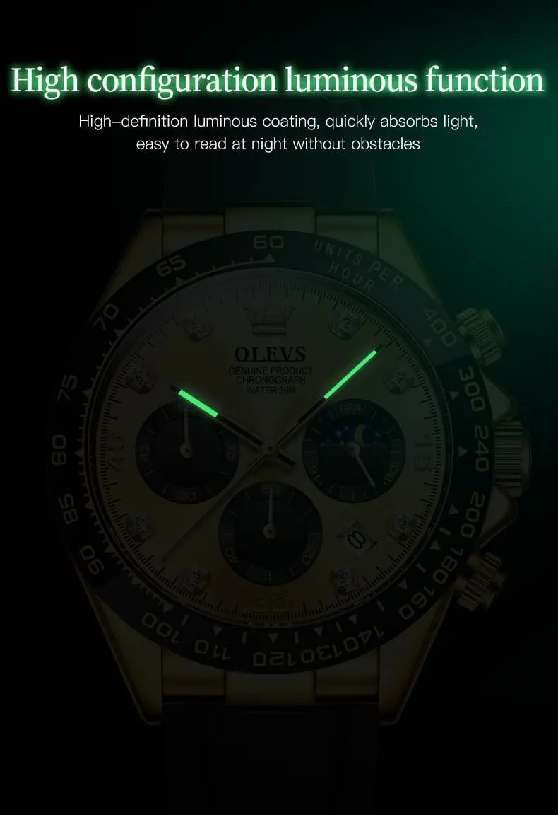 Diamond Moon Phase vestigial unquestioning overrun Male Watch Chronograph Fashion Dress Waterproof Date Analog Waterproof Men Wrist Watch OLEVS Watches for Men Business 