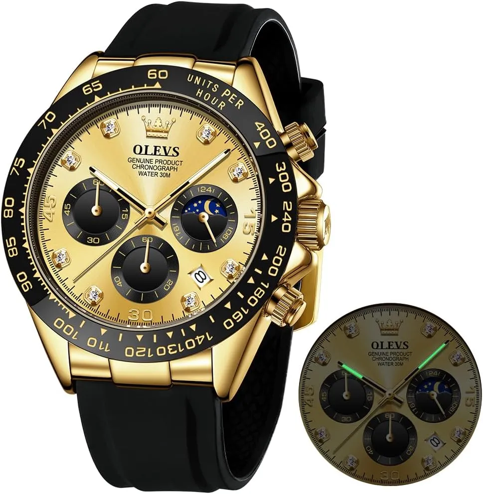 Diamond Moon Phase vestigial unquestioning overrun Male Watch Chronograph Fashion Dress Waterproof Date Analog Waterproof Men Wrist Watch OLEVS Watches for Men Business 