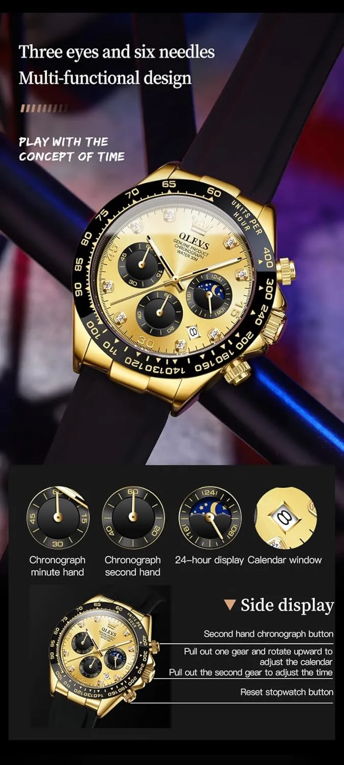 Diamond Moon Phase vestigial unquestioning overrun Male Watch Chronograph Fashion Dress Waterproof Date Analog Waterproof Men Wrist Watch OLEVS Watches for Men Business 