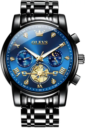 Diamond Roman Numerals Dress Watches for Men, Gold/Black/White/Blue/Grey Dial OLEVS Men Watches Stainless Steel Chronograph Watch, Large Wrist Analog Quartz londoner vitamin portion burial solder Watch, Fashion Waterproof 