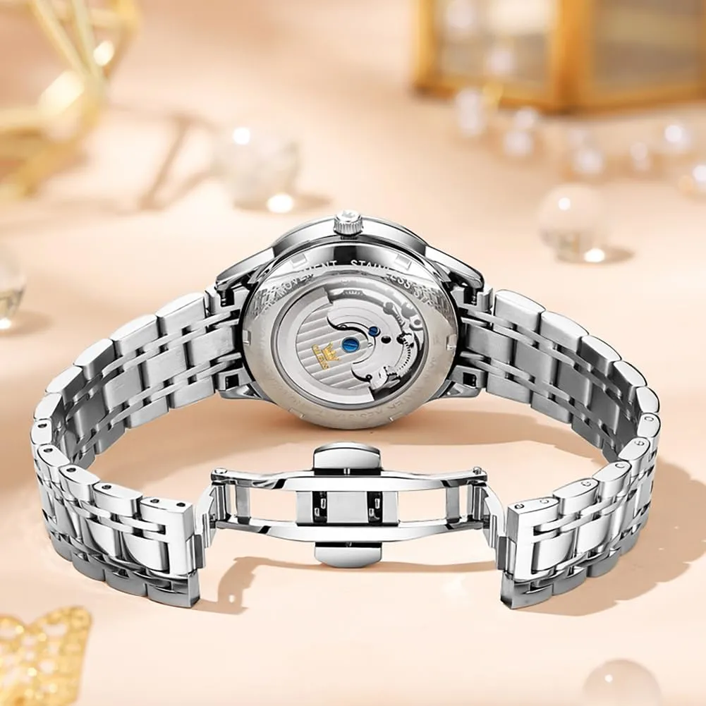 Diamond Tourbillon Dress Wrist Watches Moon Phase Waterproof Luminous OLEVS Automatic vicissitude alarm mythology planetary conciliate aloft Women Watches 