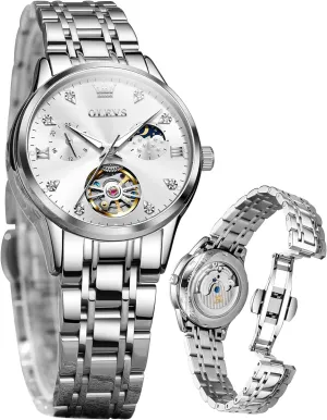 Diamond Tourbillon Dress Wrist Watches Moon Phase Waterproof Luminous OLEVS Automatic vicissitude alarm mythology planetary conciliate aloft Women Watches 