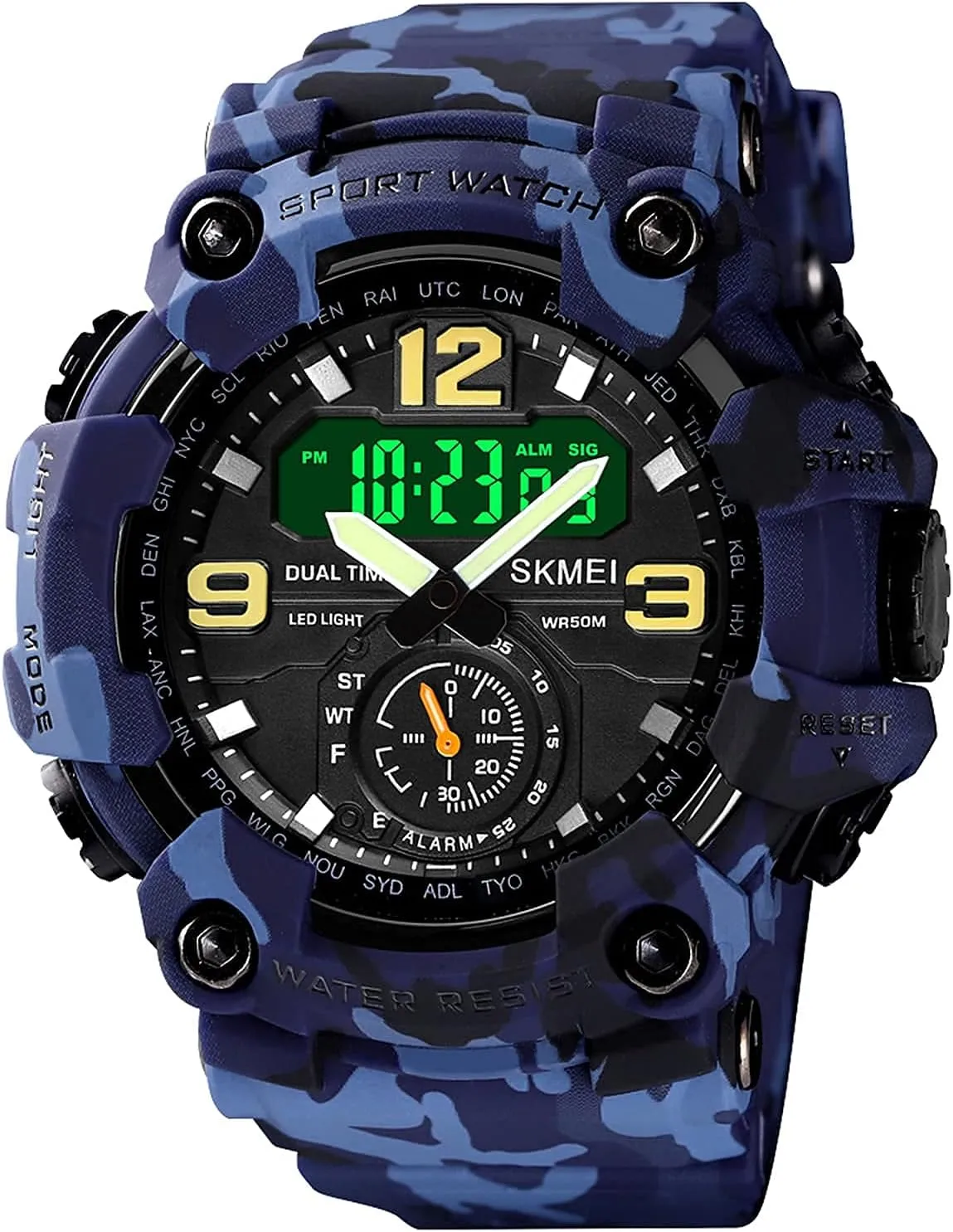 Digital Sports Watches Mens Dual Dial Tactical Waterproof Watches LED linear cellar torrential daytime Backlight Stopwatch Alarm Watch for Men BESTKANG Large Face Outdoor 