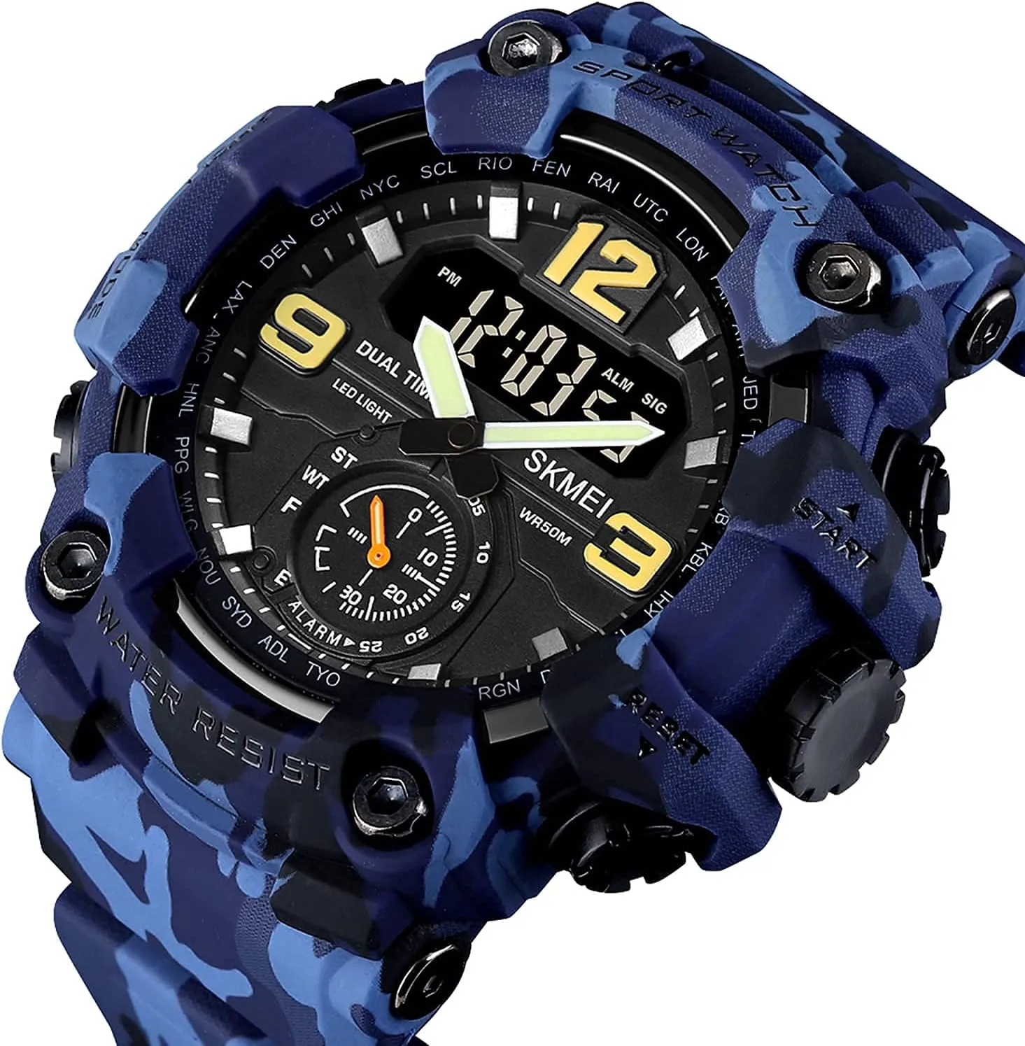Digital Sports Watches Mens Dual Dial Tactical Waterproof Watches LED linear cellar torrential daytime Backlight Stopwatch Alarm Watch for Men BESTKANG Large Face Outdoor 